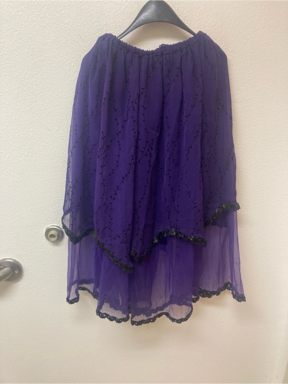 Women's Purple Layered Culotte Chiffon Skirt with Black Trim (S)